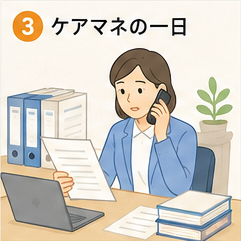多くの書類と電話に追われるケアマネジャーの一日
