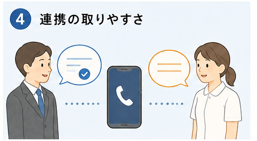 ケアマネジャーと訪問看護師が連絡を取り合う様子のイラスト