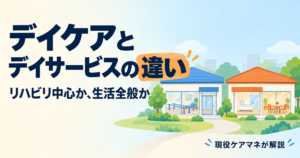 【現役ケアマネが解説】デイケアとデイサービスの違い｜リハビリ中心か生活全般か・医師の指示と費用の目安